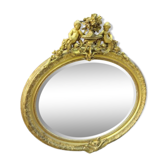 Miroir medaillon angelots du XIXème siecle