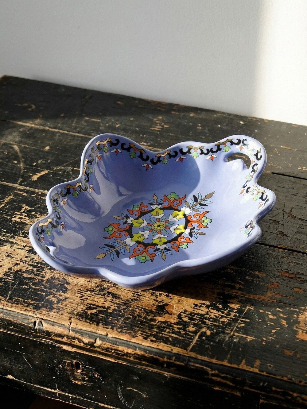 Vintage Chartres model faience and enamel pocket bowl from Longwy.