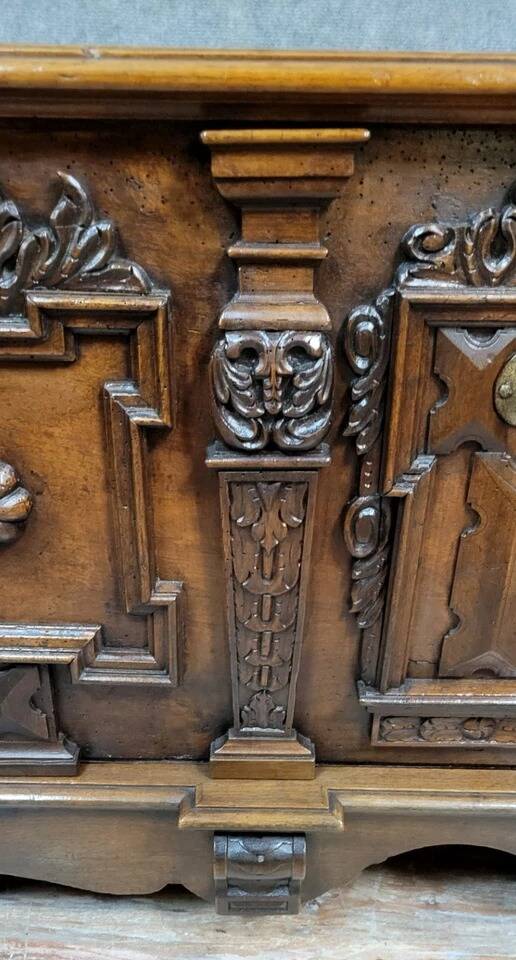 Walnut chest with rich Renaissance-style carvings, 17th century