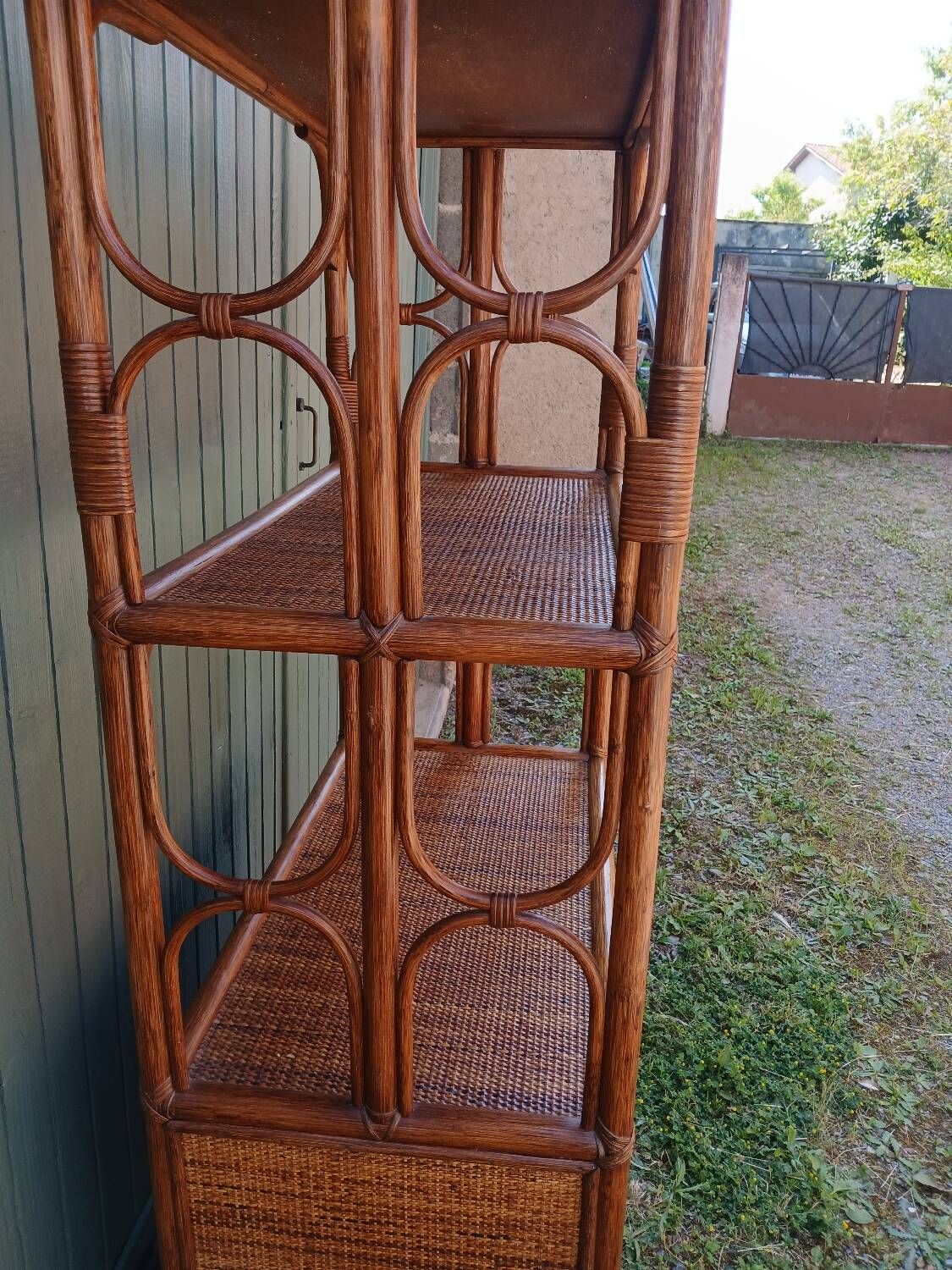 Étagère/ bibliothèque en rotin et bambou