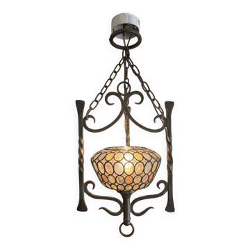Colourful Stained Glass Wall Sconce with Wrought Iron and Cabochons Lamp