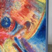 Abstrait - Le Samouraï, huile sur panneau de bois signé 1989