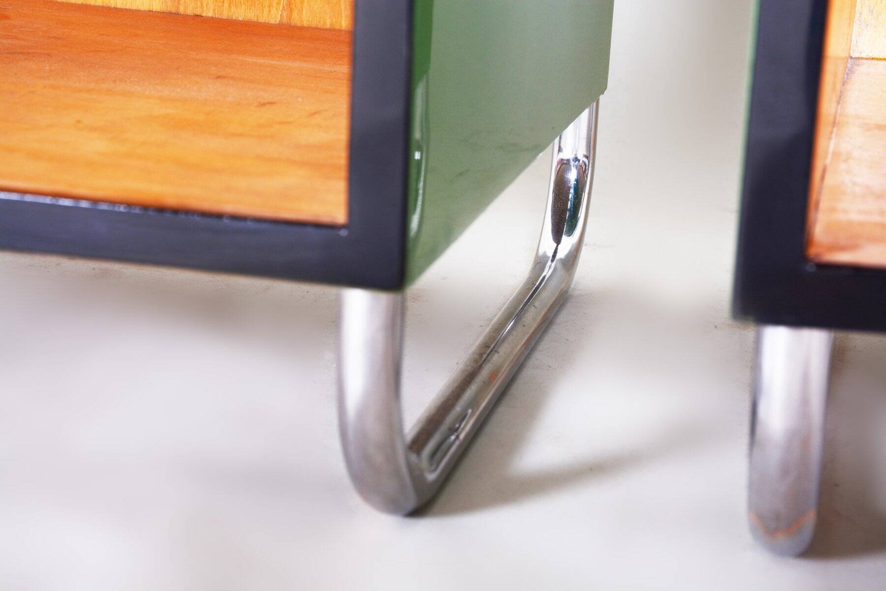 Bauhaus Side Tables in Chrome and Glass by Vichr a Spol., Czech, 1930s, Set of 2