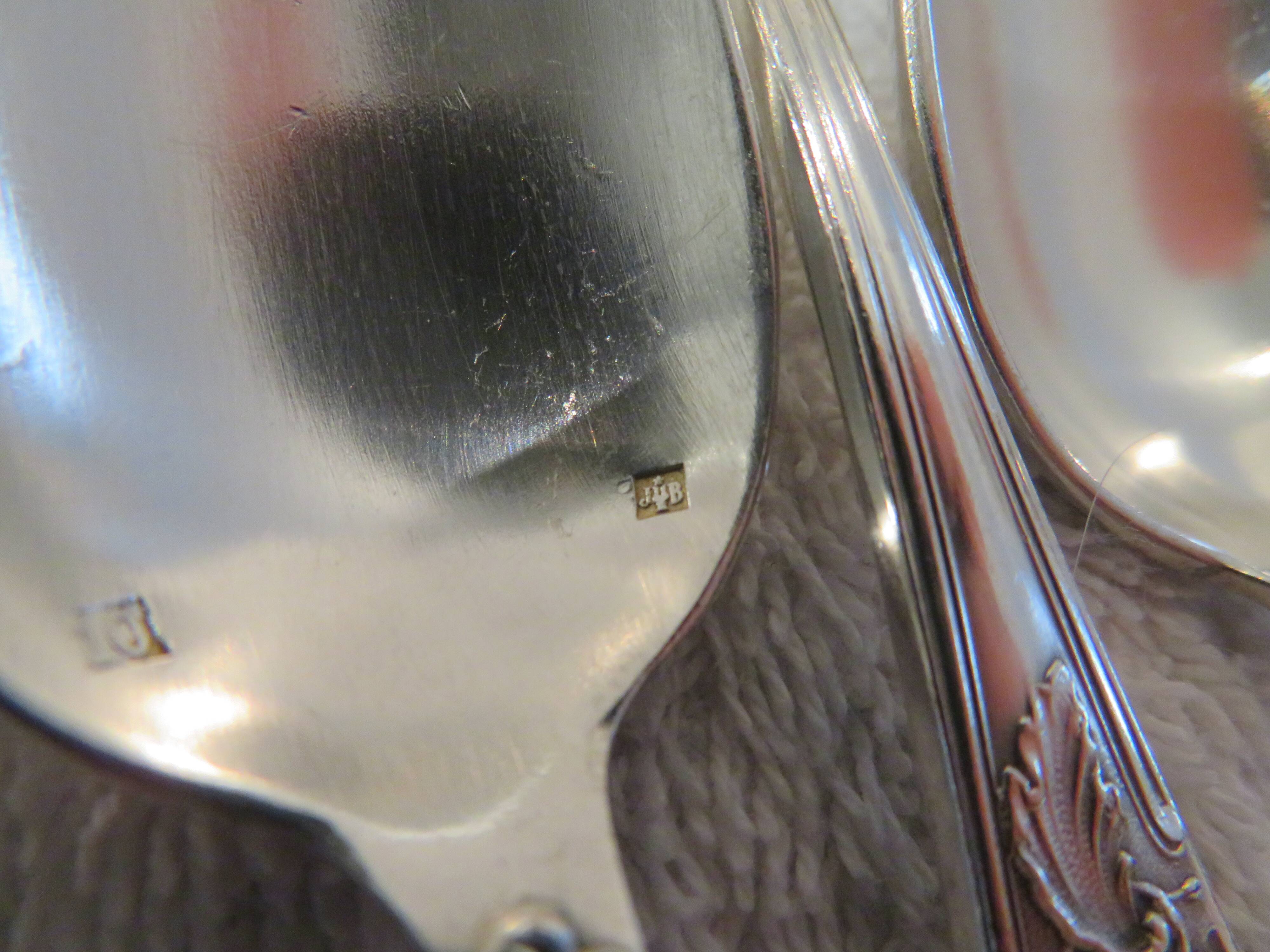 12 silver-plated metal teaspoons, goldsmith J Brille, rocaille ribbon decor