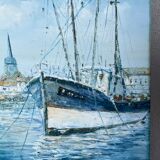 Marine, oil on canvas "Bâteaux les sables d'Olonne" signed Rossini