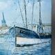Marine, oil on canvas "Bâteaux les sables d'Olonne" signed Rossini