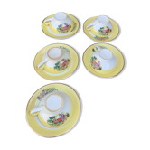 Service à café ou thé en porcelaine jaune et blanche vintage