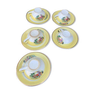 Coffee service or tea in vintage yellow and white porcelain