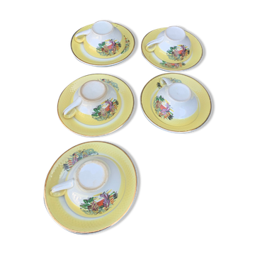 Coffee service or tea in vintage yellow and white porcelain