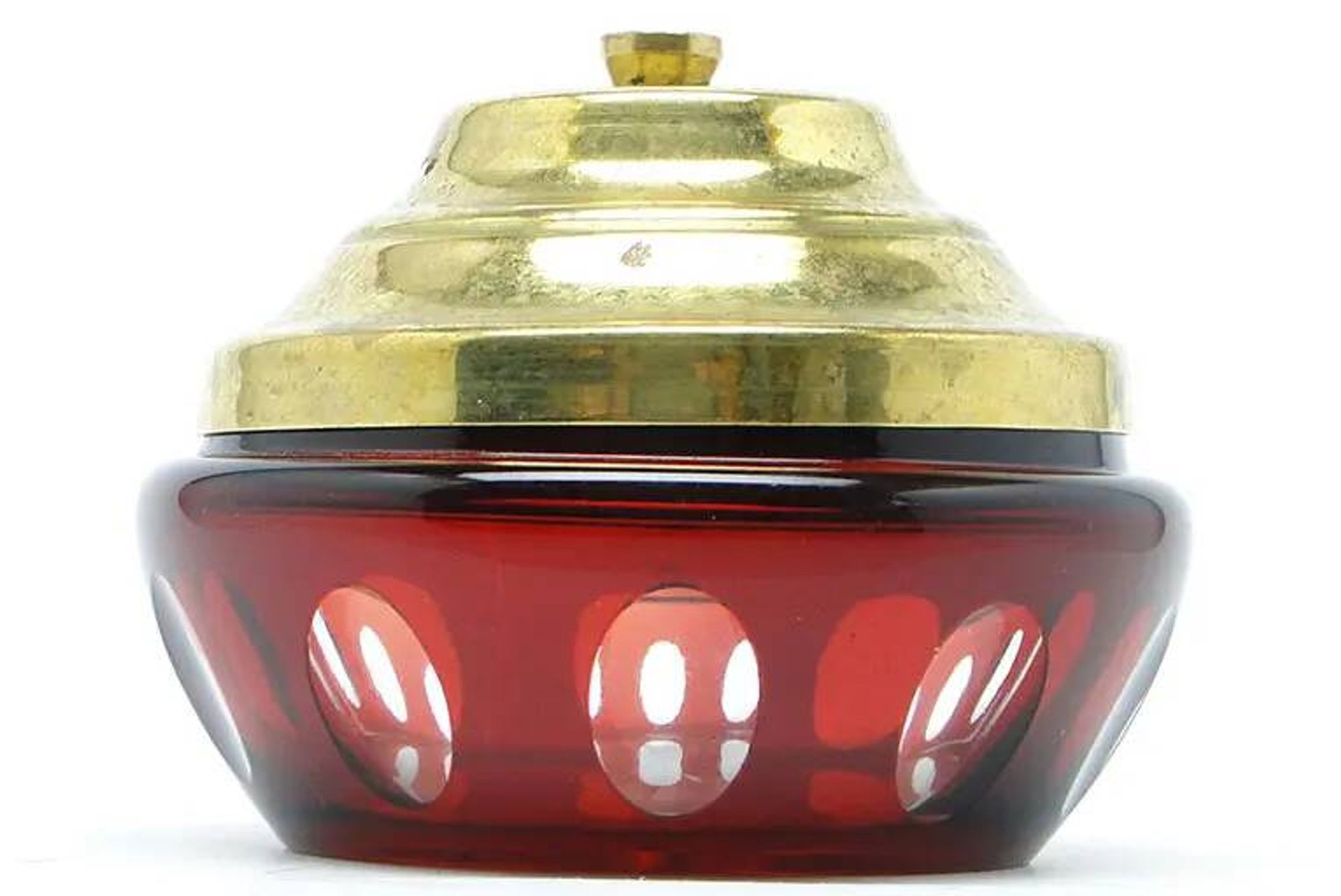 Art Deco bonbonniere, ruby glass, brass, Germany, 1930s