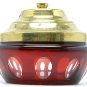 Art Deco bonbonniere, ruby glass, brass, Germany, 1930s