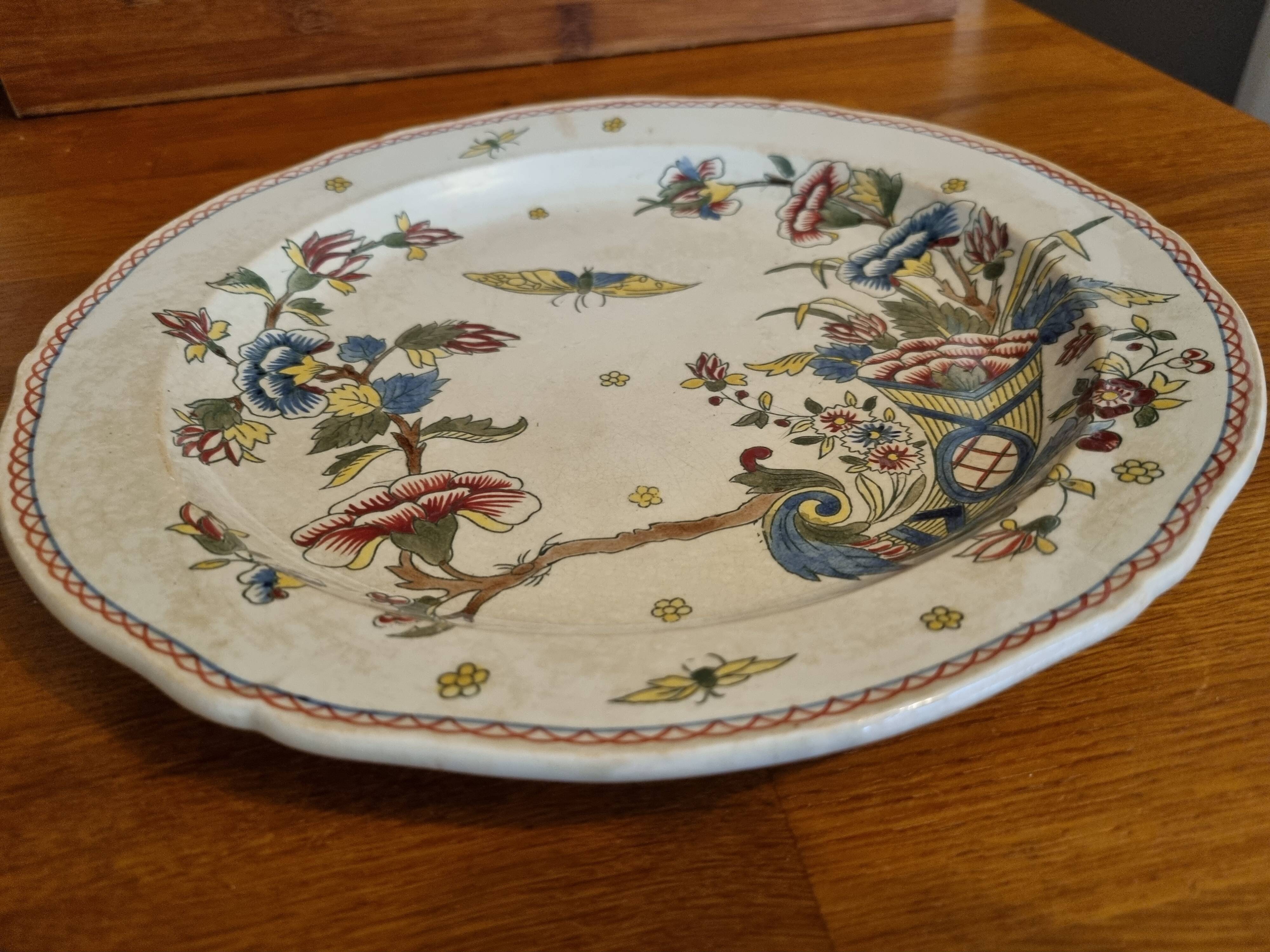 Large antique plate in Gien earthenware with Cornucopia pattern Ø 28 cm