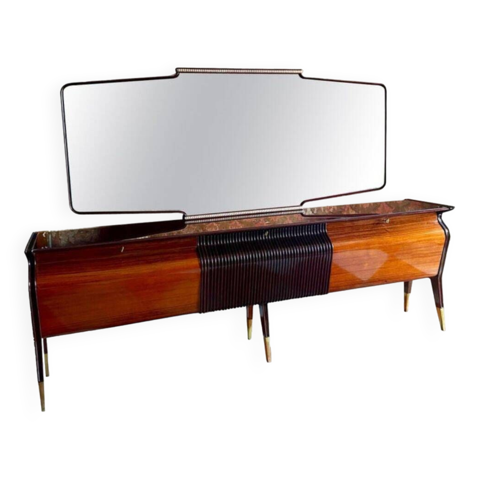 Midcentury Modern Big Mahogany Sideboard,  Osvaldo Borsani style , Italy 1950 's