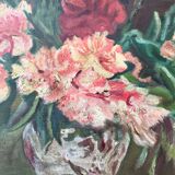 Table oil bouquet of peonies