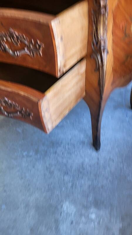 ROSEWOOD COMMODE WITH 2 DRAWERS AND OCHRE MARBLE TOP