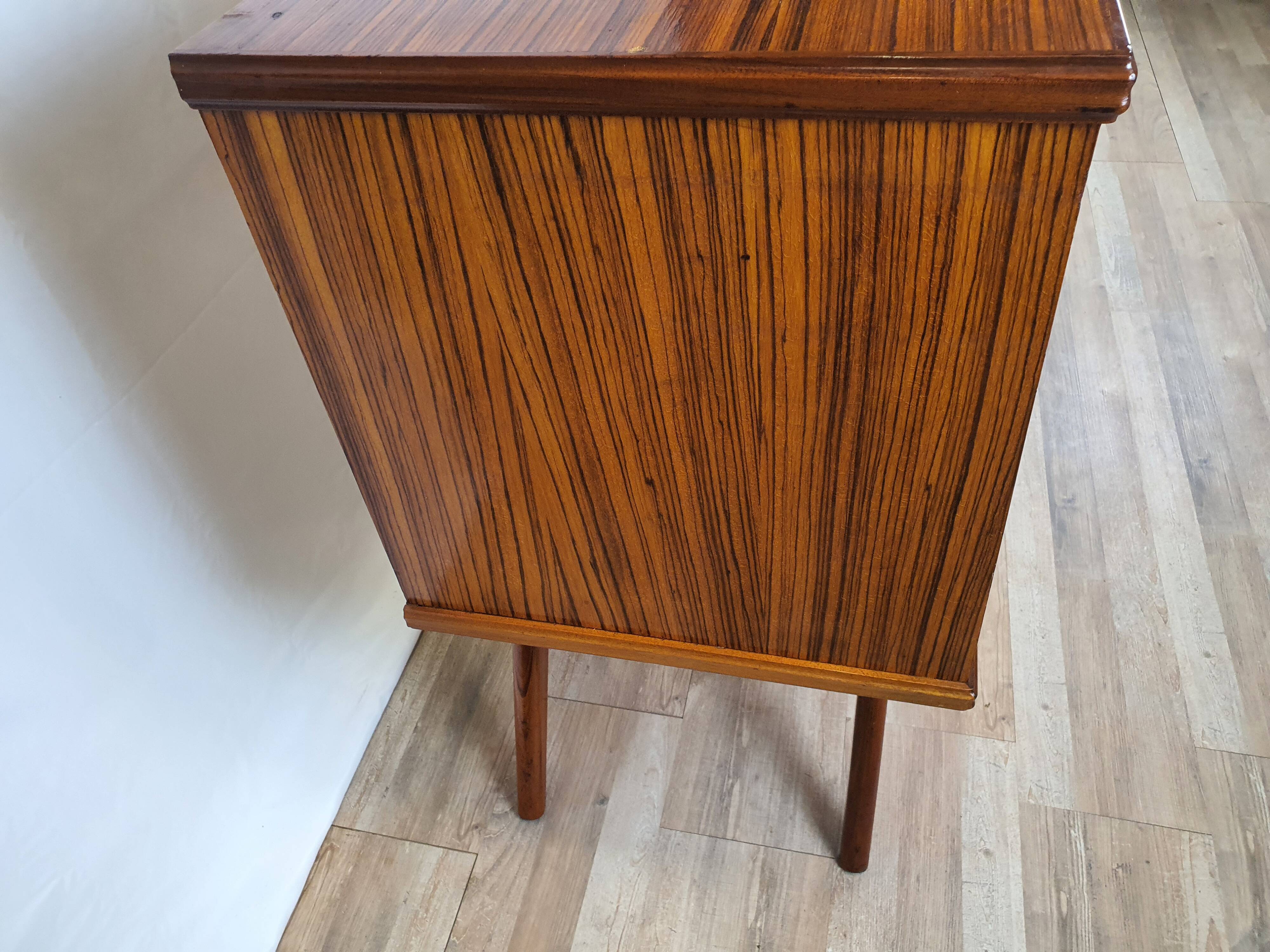 1960s sideboard with decorated doors in wood and brass