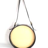 Miroir circulaire en cuir noir Jacques ADNET 1950
