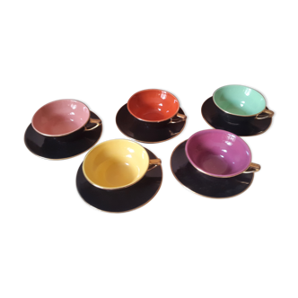 Set de 5 tasses et sous-tasses années 50