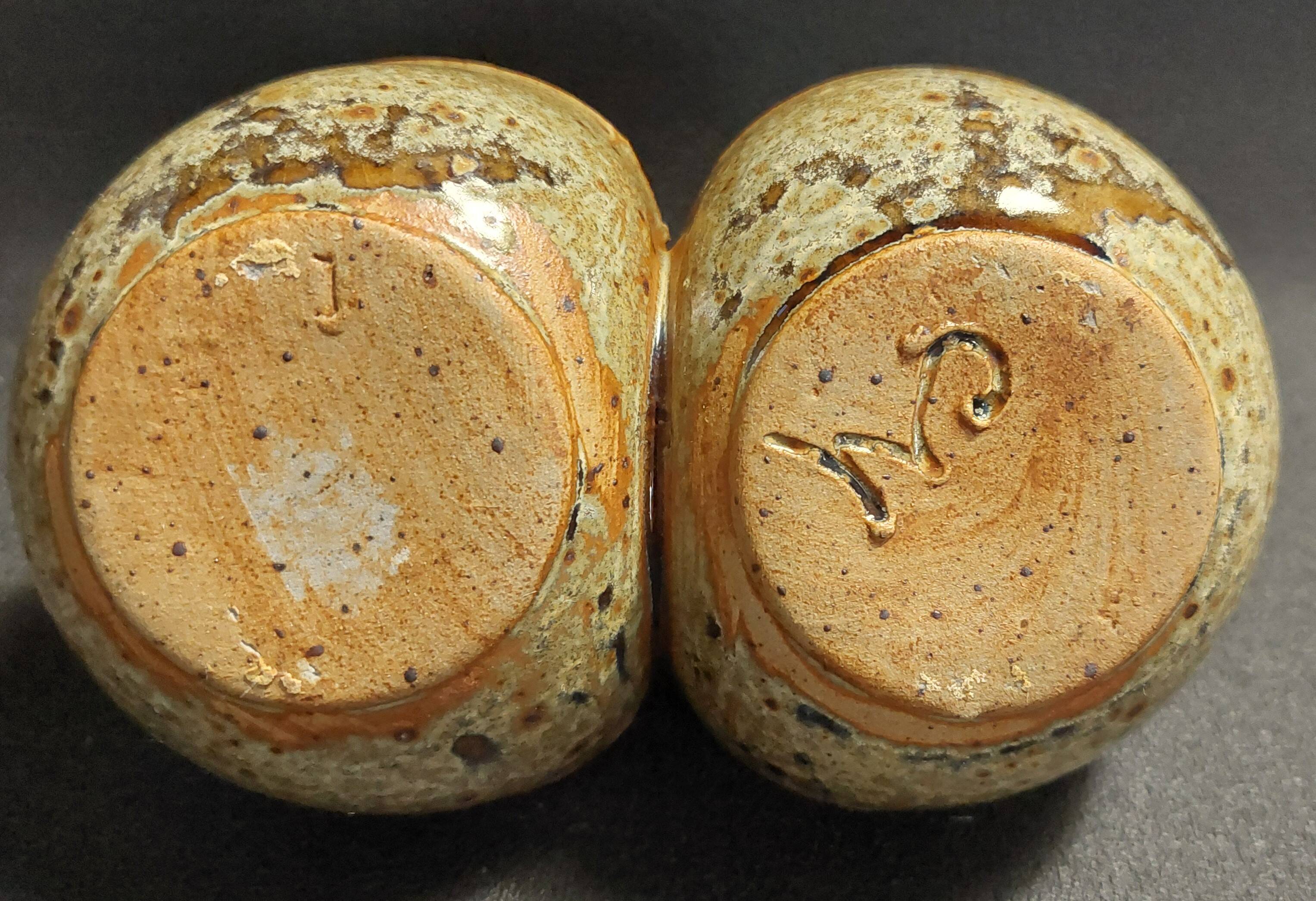 Vintage salt cellar in pyrite sandstone, signature to identify, 20th century