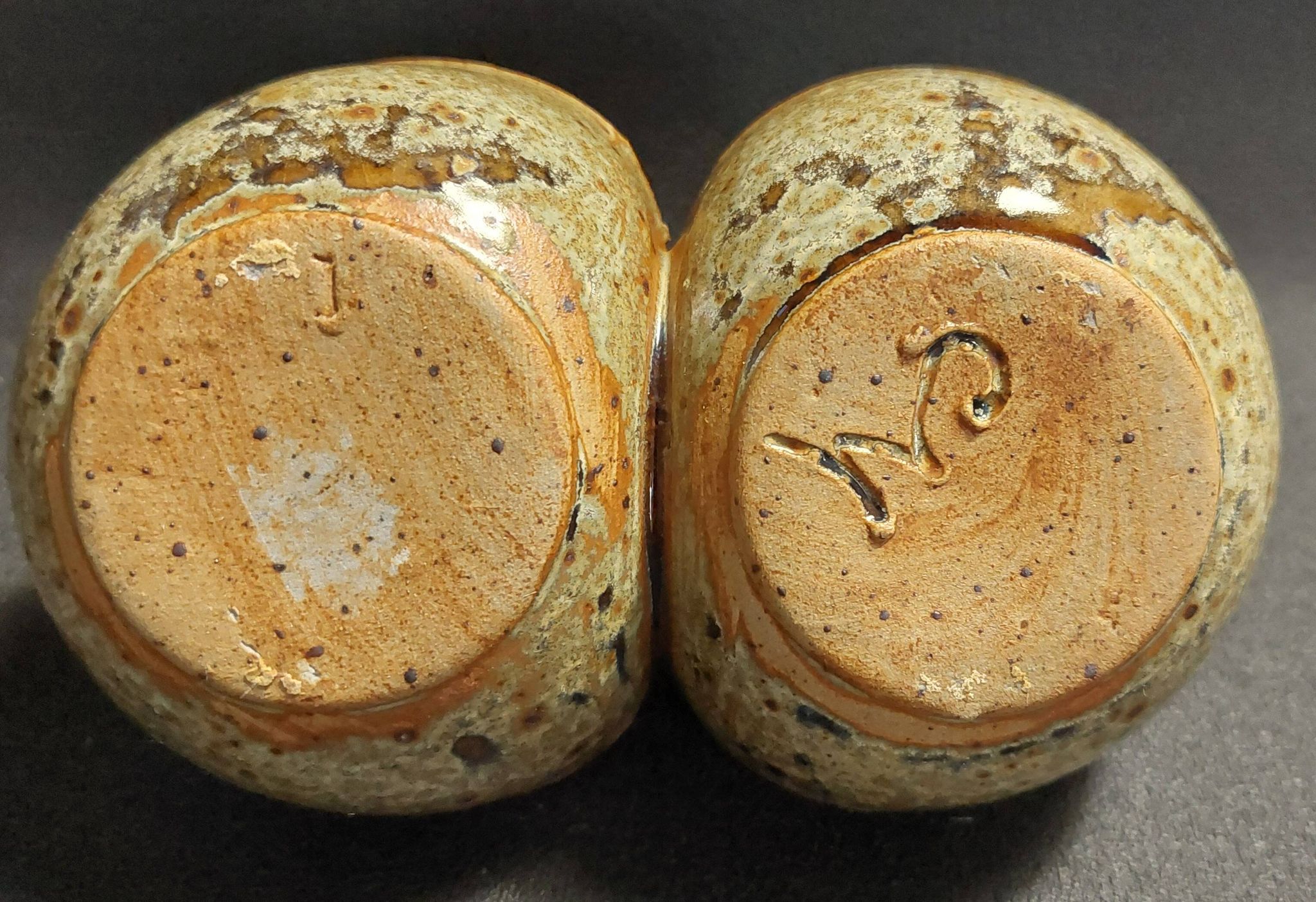 Vintage salt cellar in pyrite sandstone, signature to identify, 20th century