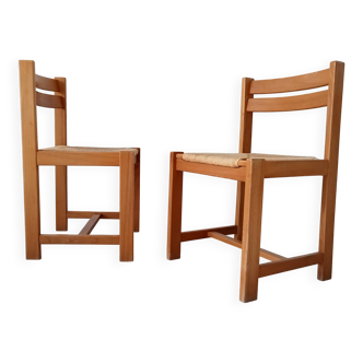 Set of 2 vintage chairs in solid elm and rush in the style of Regain/Asserbo.
