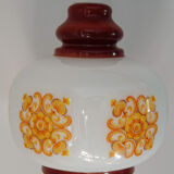 Suspension opaline blanche décor orange années  70
