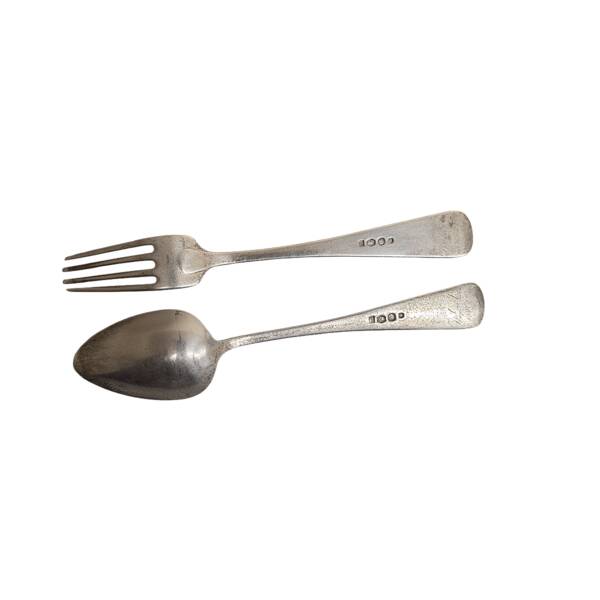 Fourchette et cuillère en argent néerlandais antique, début des années 1900.