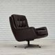 1970s, set of two swivel lounge chairs with footstool, leather.