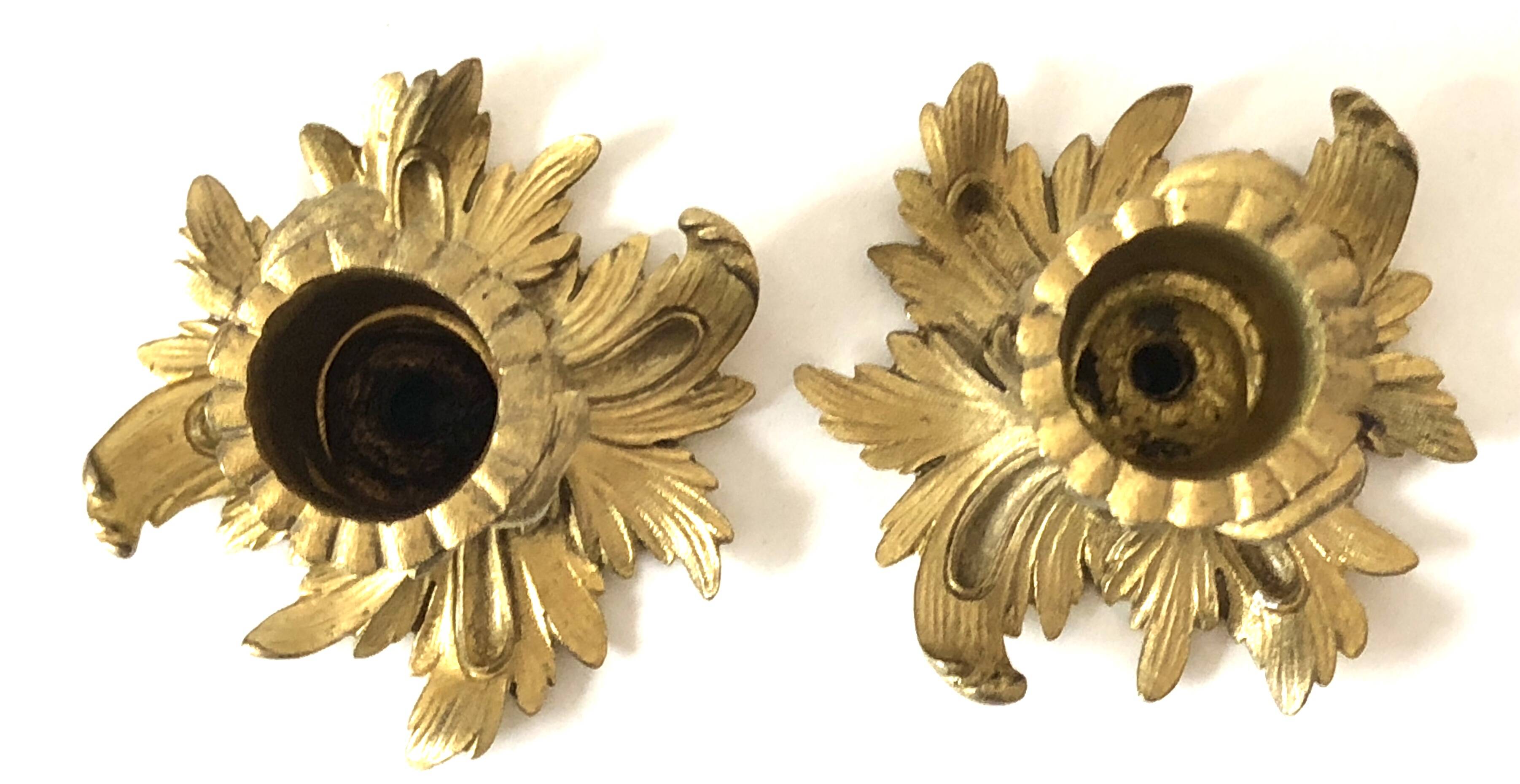 Pair candlesticks old golden brass