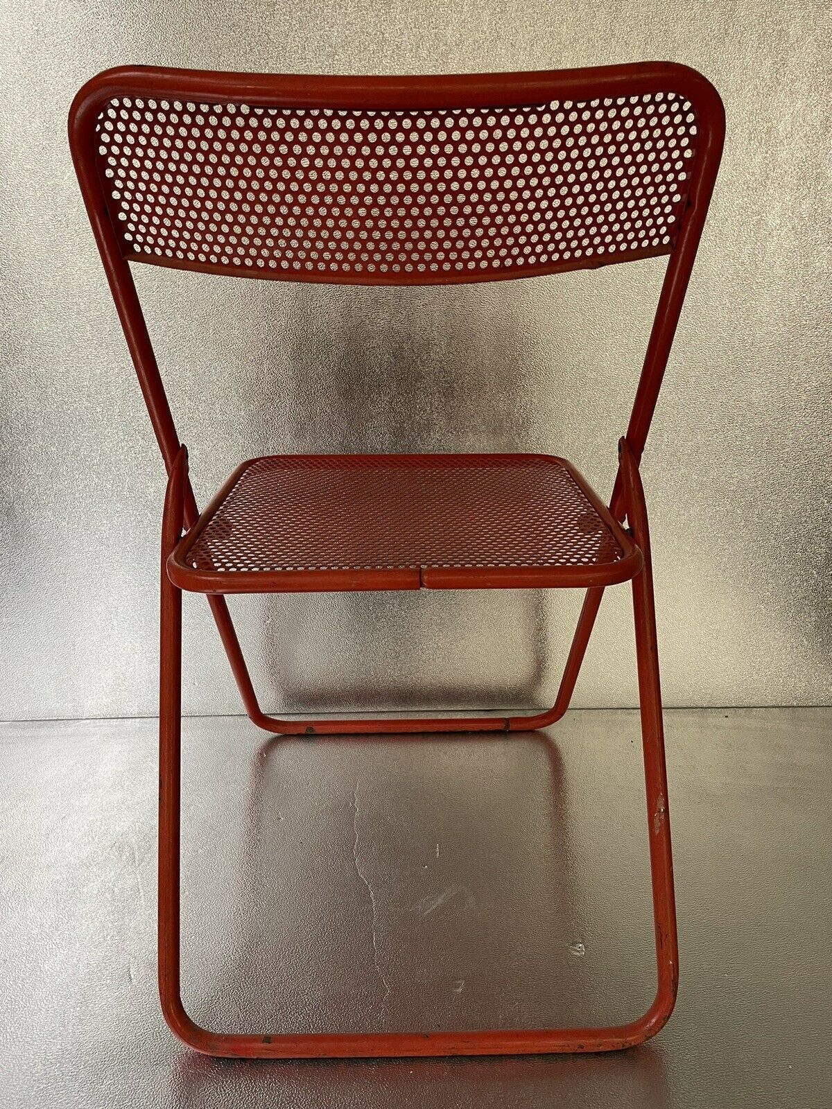 Old folding chair metal perforated red 60s, 70s, vintage