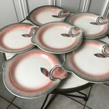set of 6 fish plates in slip Digoin Sarreguemines 50s