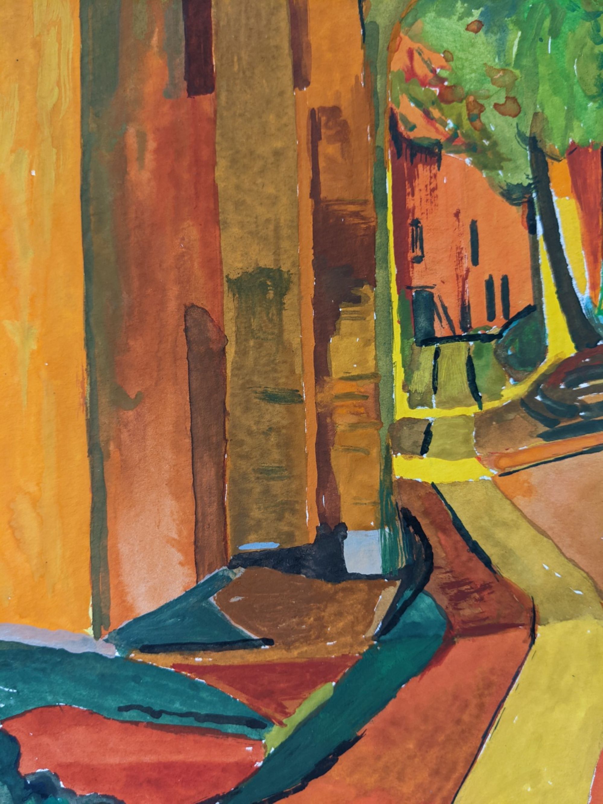 Mid-century modern swedish "the pathway" vintage framed watercolour