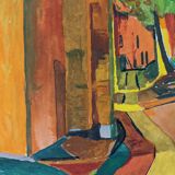 Mid-century modern swedish "the pathway" vintage framed watercolour