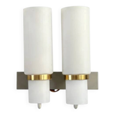 Double wall light in opaline and brass.