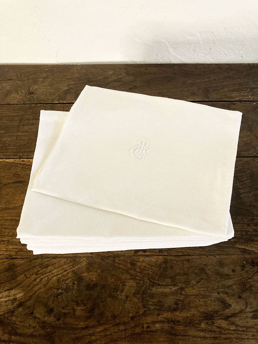 12 antique damask and monogrammed napkins