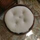 Vintage 70s rattan pouf stool with terry cushion