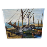 Fishing boats - painting on canvas board