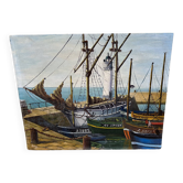 Bateaux de pêche  - peinture sur carton entoilé