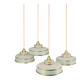 Set of 4 Art Deco pendant lights in frosted water green and gold.