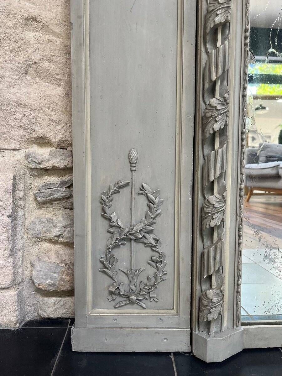 Important Antique Boiserie 176.5cm/158cm 19th Century Fireplace Mirror with Pitted Glass