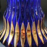 Walther Glas Design Vase, Graphic shape with golden flamed tips. Blown art glass, cobalt blue. Height 25 cm