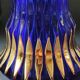 Walther Glas Design Vase, Graphic shape with golden flamed tips. Blown art glass, cobalt blue. Height 25 cm