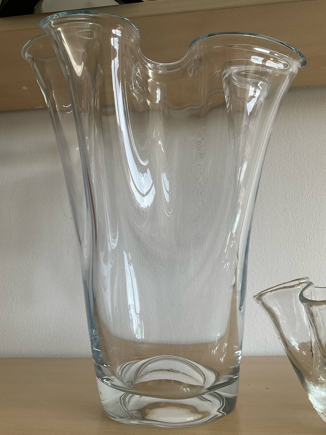 Trio of vintage blown glass handkerchief vases