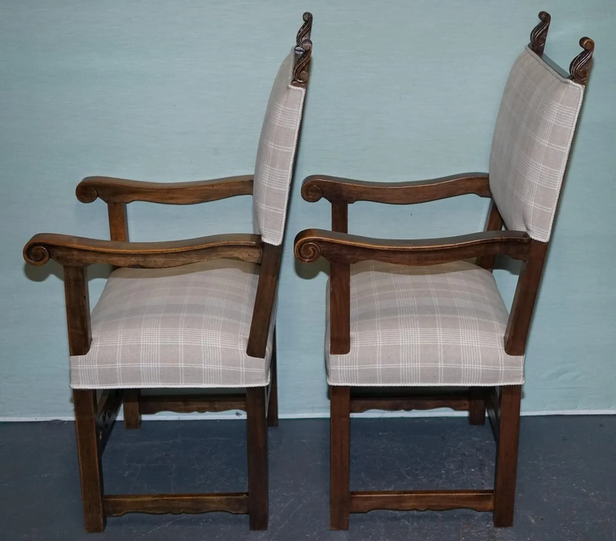 Victorian Armchairs with Carved Wood Details, Set of 2