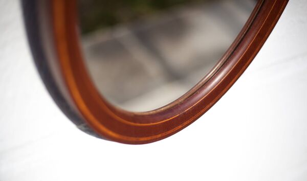 Miroir oval vintage, miroir à suspendre, miroir bois marqueté , miroir mural, décoration murale