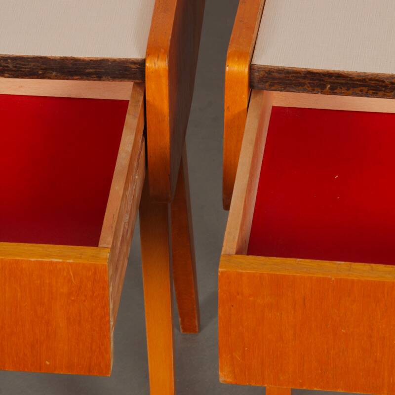 Paire de tables de nuit vintage, bois et formica, 1970