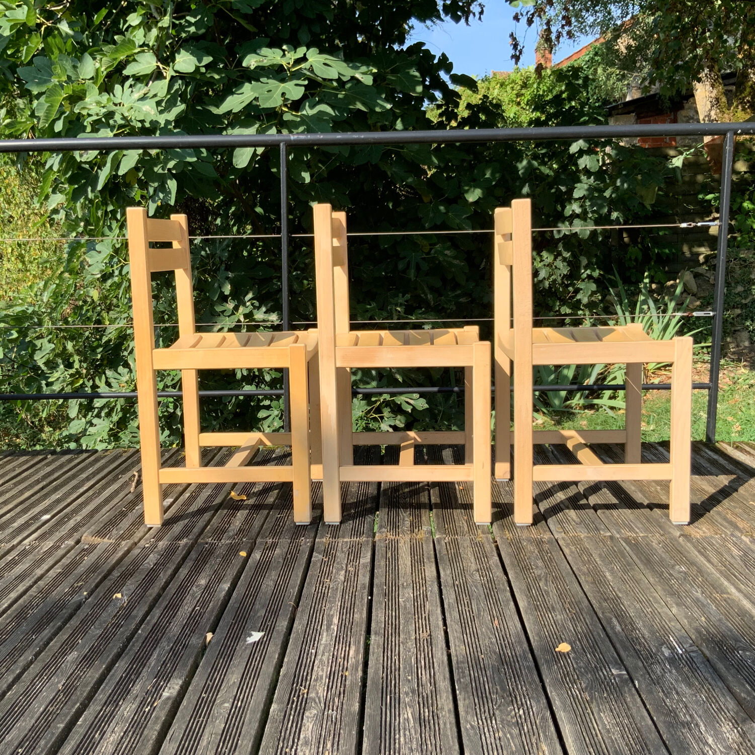 Solid beech chairs André Sornay
