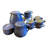 complete blue coffee service in enameled ceramic, Bernard Thiran, ca 1970