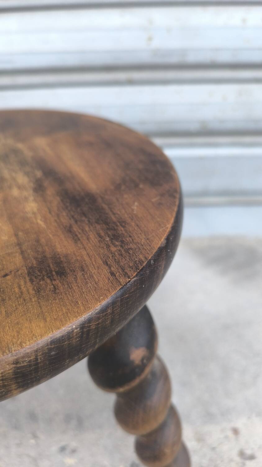 Turned wooden tripod stool