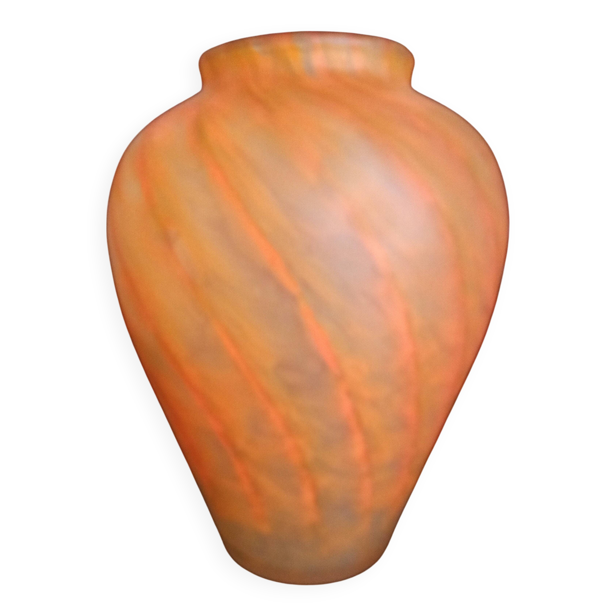 Glass paste vase, orange colour, height - 18 cm.